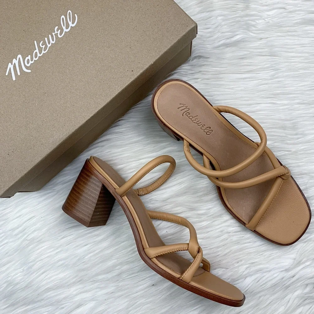 Madewell Tayla Sandal Bombe Heeled Mules Leather Vintage Beige NEW Size 10